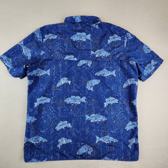 CHAPS x Ralph Lauren Mens‎ XL Camp Shirts Blue Fish Softshell Vent Button Up - Picture 7 of 10